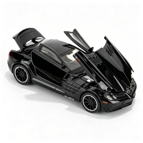 BGHSCA Maßstab 1:32 Diecast Modellauto SLR, Zinklegierung Spielzeugauto mit Rückzugfunktion, Licht & Sound, pädagogisches Rennspielzeug, Kinder ab 3 Jahren, Schwarz