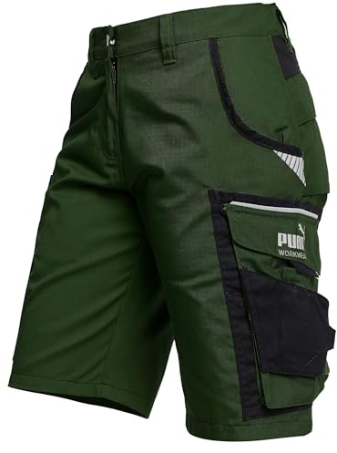 PUMA Workwear Precision X Arbeitshorts - Premium Shorts für Damen, mit vielen Taschen und Reflektoren - für Handwerk, Produktion und Baugewerbe - Oliv - Gr. 40