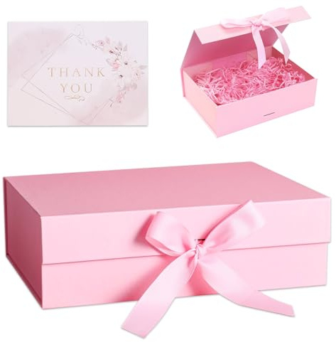 Luxury Magnetic Gift Boxes with Ribbon, Pink Box with Lid, Magnetic Gift Packaging Box for Present Birthday Christmas Wedding Anniversary Festival