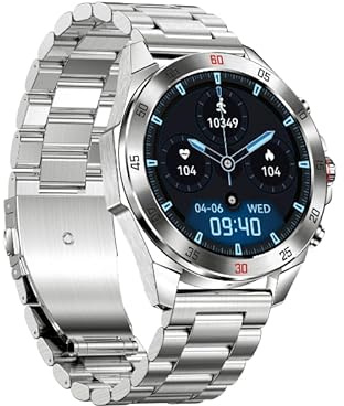 Watchily Montre Connectée Homme, Appels et SMS, Sport, Santé, Écran Tactile, Autonomie Batterie 7 Jours, Bracelet Argent Acier, Pro Business