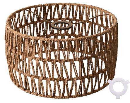 Rattan Lampenschirm, handgeflochtener Boho-Trommelschirm für E27 | E14 Reduzierring inklusive. 30x30x17cm. Natürlicher Raffiaseil-Schirm für Hänge- & Tischlampen in Schlaf-, Wohn- & Esszimmern