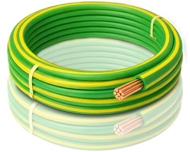 LampStation 6491X Earth Cable 10mm Green/Yellow Bonding Wire 5 Metres | BASEC approved, 450/750V single core stranded copper PVC, for CPC, circuit earthing and grounding in domestic installations