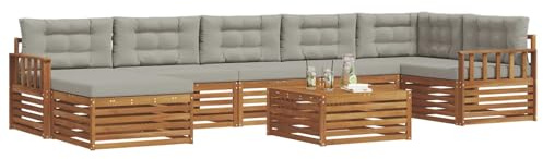 vidaXL Sofagarnituren 8 pcs Natürlich und Hellgrau Massivholz Akazie, Garten Ecksofa Set, modernes Outdoor-Möbel, strapazierfähig, zum Chillen am Pool, für die Terrasse