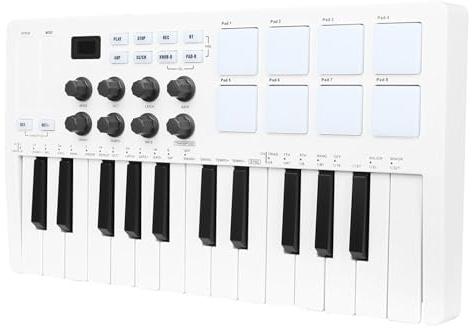 Teclado portátil de 25 teclas con teclas dinámicas y Plug and Play para estudio/viajes, producción de música, teclado USB