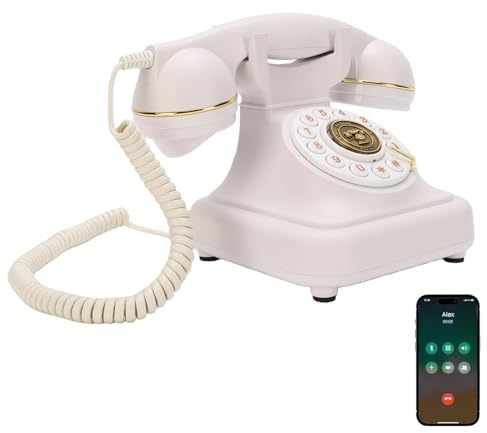 Plyisty Telefono fisso Bluetooth in stile retrò, telefono wireless per smartphone con vivavoce, telefono da scrivania vintage bianco e lettore musicale, ricaricabile tramite USB