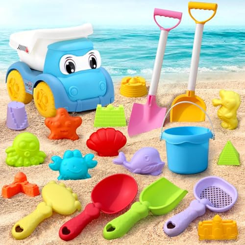 Sandspielzeug Set - 19-Teilig Kinder Strandspielzeug | Für Kinder Ab 3 Jahren | Sandkasten Spielzeug Mit Eimer Sandförmchen Schaufel | Ideal Für Outdoor Garten Spielplatz Picknick Camping Reisen