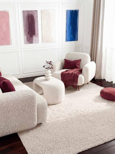 Ted Baker Kurzflor Teppich Portobello - Soft Bouclé Wohnzimmerteppich, Handgewebt & Weich, Woll-Look, Schlingen Teppich Flauschig für Wohnzimmer, Schlafzimmer, Esszimmer – Creme, 120x170 cm