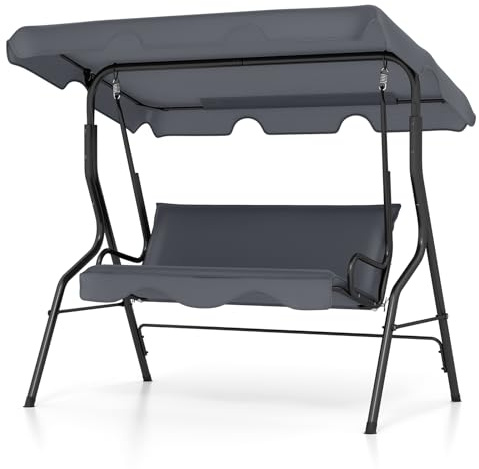 RELAX4LIFE Hollywoodschaukel 3-Sitzer, Schaukelbank mit verstellbarem Sonnendach, Gartenschaukel Stahl, Gartenliege für Garten & Terrasse & Balkon, stabile Gartenbank, Schaukel Farbewahl (Grau)