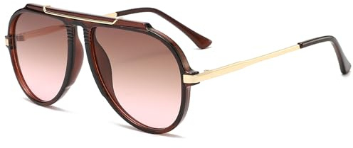 Long Keeper Occhiali da Sole Pilota Oversize - Donna Uomo Retrò 70s Oro Occhiali da Sole Quadrati Vintage Parte Superiore Piatta Occhiali da Guida Sunnies Protezione UV400