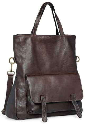 Caspar Vintage City Rucksack Damen Tasche aus samtweichem gewaschenem Leder 2in1 Lederrucksack Schultertasche - SIGNATURE LINE - Modell No.820 - Made in Italy, Farbe:dunkelbraun