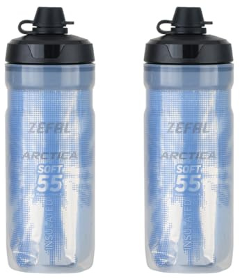 ZEFAL ARCTICA SC55-2 x Trinkflasche Fahrrad MTB mit Deckel 550ML - Isolierte Fahrradflasche Thermo - Silber-Blau - Sportflasche Fahrrad Trinkflasche