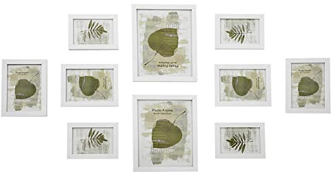 SONGMICS Bilderrahmen 10er Set, für 2 Fotos in 20 x 25 cm, 4 Fotos in 13 x 18 cm, 4 Fotos in 10 x 15 cm, Kunststoffscheibe, MDF, wolkenweiß RPF310W