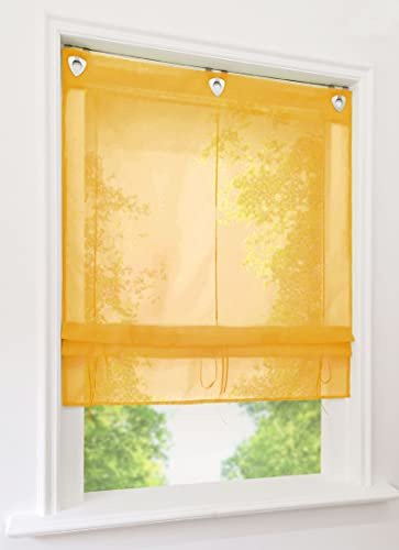 1er-Pack Raffrollo mit U-Haken Weiß Transparent Voile Ösenrollo Vorhang (BxH 100x130cm, Gelb)