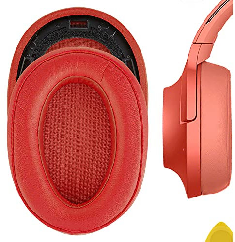 Geekria QuickFit Replacement Ear Pads for Sony MDR-100ABN, WH-H900N Headphones Ear Cushions, Repair Parts (Red)