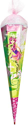 ROTH Schultüte groß Traum-Elfe 85 cm - Glitter - Glitzer-Borte und Sound - 6-eckig Rot(h)-Spitze Organzaverschluss - Zuckertüte Fee Schulanfang
