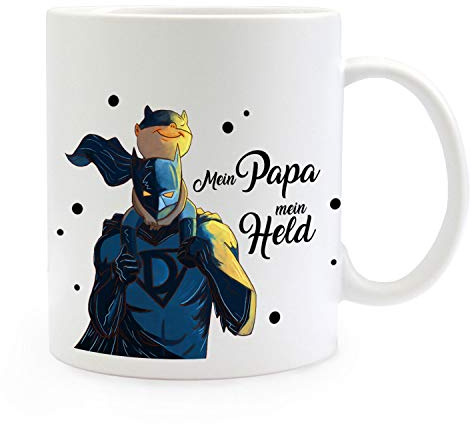 Tasse Becher Vatertag mit Superhelden & Spruch Mein Papa Mein Held Kaffeebecher Geschenk Spruchbecher ts1023