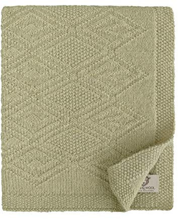 Linen & Cotton Babydecke Gestrickt Lilou für Jungen Mädchen - 100% Reine Neuseeland Wolle, Beige (85 x 65cm) Kuscheldecke Strick/Erstlingsdecke/Einschlagdecke Sommer Winter Kinderwagen Babyschale