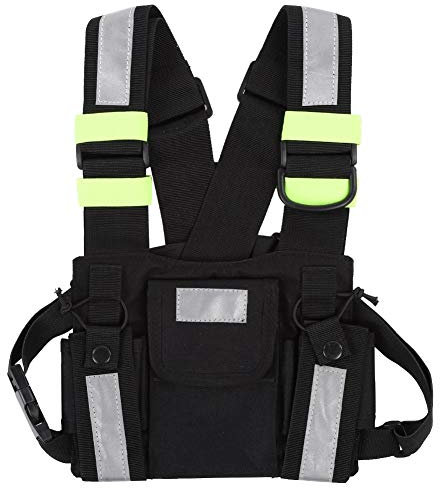 Gelbe reflektierende Brustgurte, reflektierende Radio-Walkie-Talkie-Weste mit verstellbarem Gurt und Tasche für Funkgerät, Brustgurt-Vordertasche für Werkzeuge