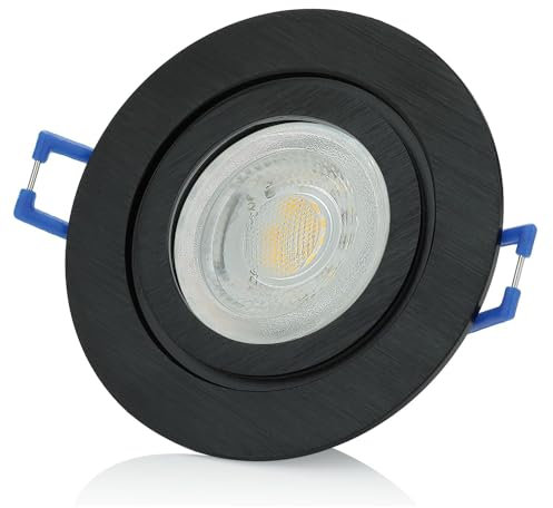 sweet-led, IP44 Aluminium Rahmen, Badezimmer, inkl. GU10 7W Warmweiß Bad, Einbauleuchte, Aluminium, Klickverschluss, Einbaurahmen IP44 Einbaustrahler, Einbauspot (1xSchwarz-7W)