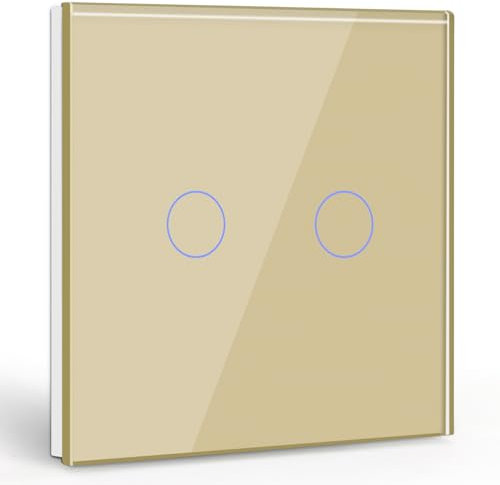 BSEED - Interruttore touch da parete, pannello in vetro temperato, LED touch, 2 gang (carico massimo: 3-300 W)