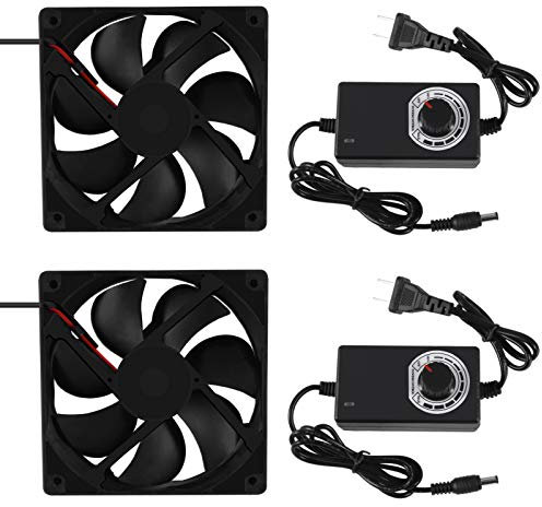 2PCS Blower Cooling Fan 120x25mm 110V 220V AC Powered Cooling Fan Dual-Ball Bearings 3 to 12V Speed Controller Fan for Receiver DVR Compatible with Playstation Xbox Component