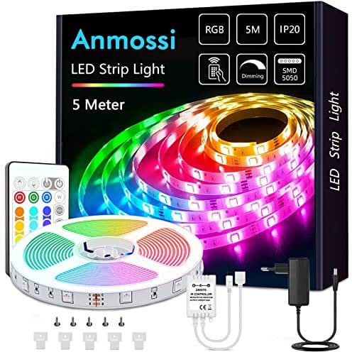 Anmossi LED Strip 5m,RGB LED Streifen mit Fernbedienung,AC220V-240V Dreamcolor LED Lichtleiste,SMD 5050 LED Lichtband,für die Beleuchtung von Haus,Decke,Party, Küche