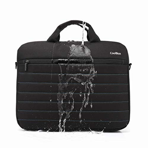 CoolBox COO-BAG15-1N maletín de transporte para ordenadores portátiles de 15.6 (42cm x 32cm), con asa y correa. Tejido impermeable de color negro y rayas en azul