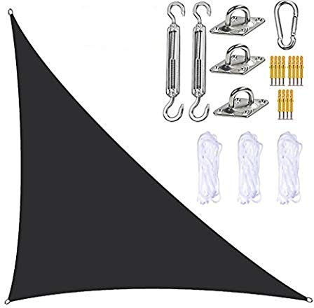 Garden Sail Canopy, Triangle Sun Sail Shade with Fixing Kit, 3 Ropes, Waterproof, UV Block, Right Angle Garden Shade Sails Sunshade Awnings for Outdoor Patios (Black,4m x 4m x 5.7m)