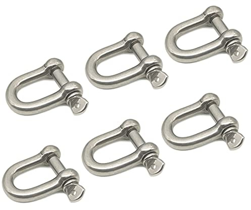 D Ring Shackle Lock-M8/0.314, 304 Stainless Steel D Ring for Heavy Duty Construction, Rigging, Vehicle Recovery, Hauling, Tie Downs, Hanging-6 Pcs