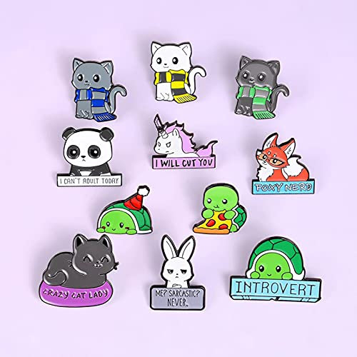 HCMA 11 pc Animal Émail Broches Panda Chat Tortue Renard Lapin Broches Sac Vêtements Épinglette Badges Drôle Zoo Bijoux