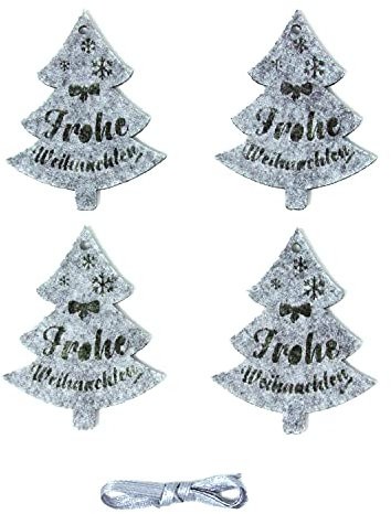 Oblique Unique® Geschenkanhänger 4er Set Sterne oder Tannenbäume aus Filz Frohe Weihnachten Deko Weihnachtsbaum Baumschmuck Weihnachtsdeko (Tannenbäume - Grau)