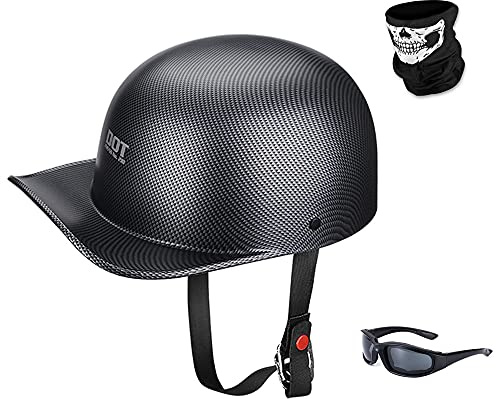 Woljay Jahrgang Jethelm Motorradhelm Retro Baseball Kappe Halbhelm Männer Frauen für Kreuzer Straße Roller Moped mit Maske Gläser - DOT Certified (Matte Carbon Fiber,M)