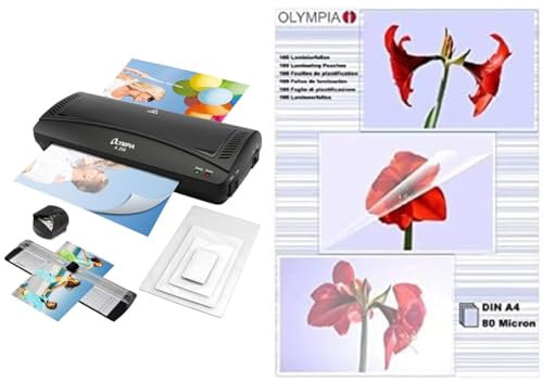 Olympia 4 in 1 Set A 230 Laminierset für A4, schwarz + Laminierfolie 100 X DIN A4 80 Mikron