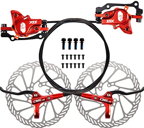 Chooee Freno de Disco hidráulico de Bicicleta, Delantero + Trasero Freno de Disco Kit De Montaña MTB Rojo