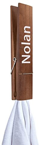 Pinces à Linge Personnalisées en Bois avec Nom Porte-Serviettes de Salle de Bain Crochets 12 pour Cuisine Décoration Intérieure Cadeau de Pendaison de Crémaillère Noël Mariage (Brun)