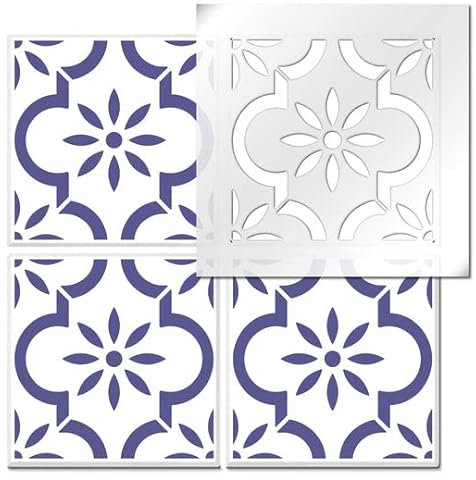 The Stencil Studio Kemble Tile Stencil - Floor, Wall or Patio. Just add Paint! Ideal for Tile Makeovers 1 Layer - Single Tile (11171) to fit 6 inch Tiles (15.2cm)