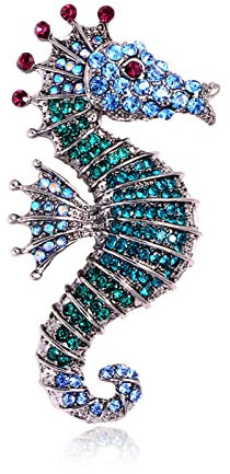 Broches, broches, artisanat, hippocampe, strass colorés, unisexe, brillant, longue durée, décoration de vêtements – Bleu