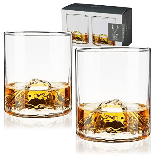 Viski 1062 Mountain Tumblers Set of 2 Crystal Hand-Blown Cocktail Glasses Set, Clear