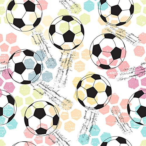 Fußball Polsterstoff,Meterware,bunter Fußball Muster Dekorationsstoff für Polster und Heimwerkerprojekte,wasserdichter Outdoor Stoff mit Sportmotiven für Fußballliebhaber,92x160cm,Rosa Beige