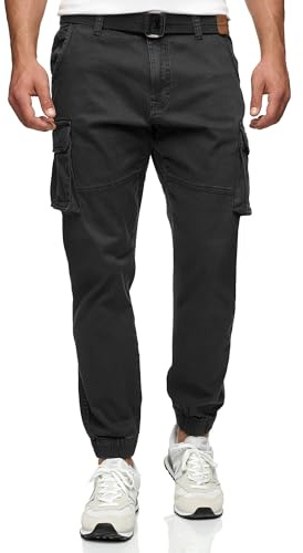 Indicode Herren Kerr Cargohose Freizeit aus 98% Baumwolle inklusive Gürtel | Bequeme Funktionshose aus Baumwolle für Alltag und Freizeit, Alltagshose, Outdoorhose, Arbeitshose, Stoffhose für Männer