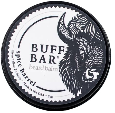 BUFF BAR Baume à barbe pur au suif de bison – Huile de jojoba, beurre de karité, cire d'abeille, huile essentielle de clou de girofle, revitalisant, revitalisant, renforce, nourrit, hydrate, adoucit