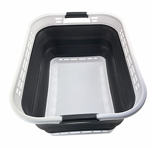SAMMART 42L zusammenklappbarer Wäschekorb aus Kunststoff – faltbarer Pop-Up-Aufbewahrungsbehälter/Organizer – tragbare Waschwanne – platzsparender Korb/Korb (Weiß/Asphalt)