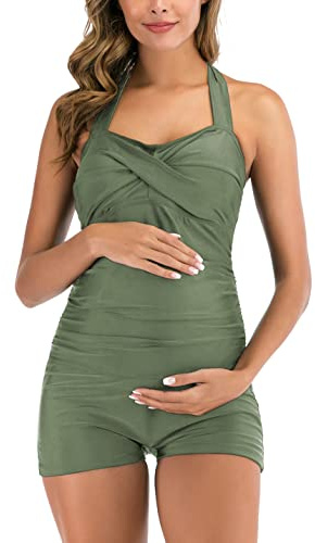 EastElegant Maillot de Bain Une pièce rétro Halter avec Boyleg Grossesse
