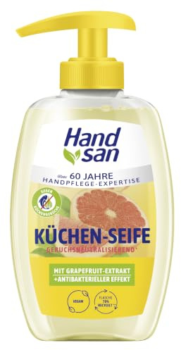 Handsan - Sapone liquido da cucina, 1 dispenser da 300 ml, sapone da cucina contro gli odori sgradevoli, sapone con glicerina nutriente ed estratto di pompelmo naturale, neutralizza gli odori