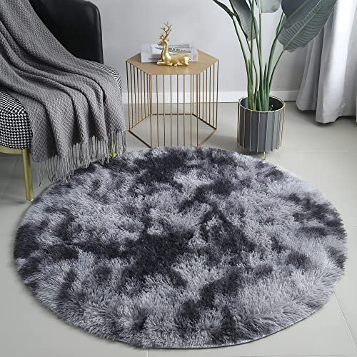 MARATIP Tapis Rond à Poils Longs, Moderne pour Salon, Chambre ou Salle à Manger, Doux et Moelleux, Gris foncé, Ø 100 cm Rond