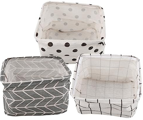 Small Fabric Storage Baskets,Waterproof Bathroom Storage Baskets - Collapsible Square Storage Boxes - Handles Shelf Basket