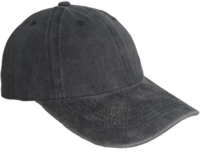 HIQIU Vintage Basecap Kappe, Washed Cotton Used Look Baseball Cap Waschbare Cappy, Verstellbar Baseballkappe (Schwarz)