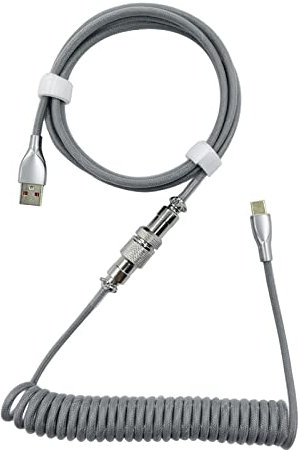 Geardeangloow 1.8M Coiled Cable Wire Mini Micro USB for Mechanical Keyboard Game Console Gray