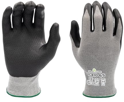 Showa XC810 DURACoil A4 Cut Resistant Gloves, Metal Work, Glass Handling And Assembly, 18-Gauge Ultra-Light Nitrile Grip, Gray/Black, Large, 12-Pack