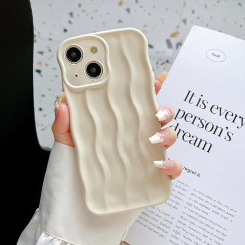XIZYO Case Compatible with iPhone 15 6.1 Inch, Water Ripple Pattern Cute Curly Wave Frame [Non-Slip] Silicone Shockproof Phone Case, for Women Girls Slim Soft TPU Protective Cover, Off-white